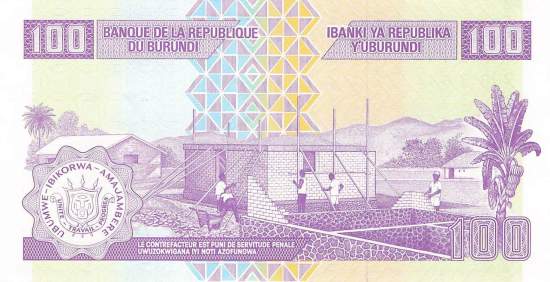 Burundi p44b 100 Francs 2011